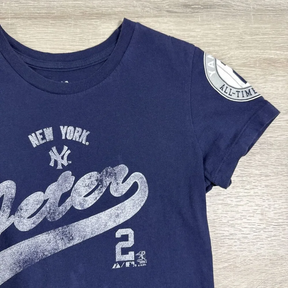 Derek Jeter Shirt New York Yankees Majestic Women's Blue Tee Small Cotton